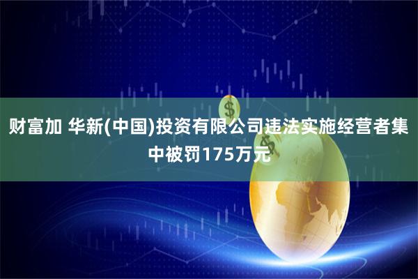 财富加 华新(中国)投资有限公司违法实施经营者集中被罚175万元