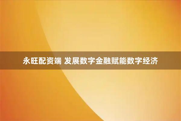 永旺配资端 发展数字金融赋能数字经济